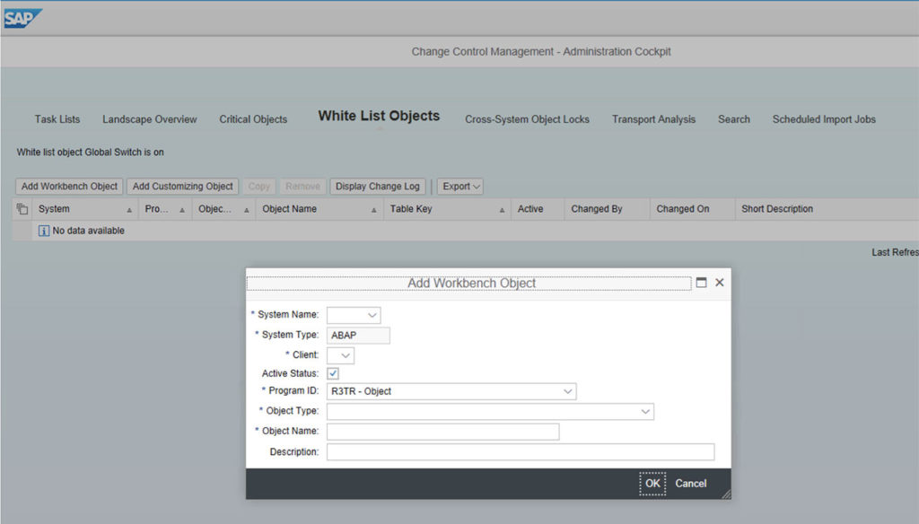 SAP Change Control Management - Administration Cockpit