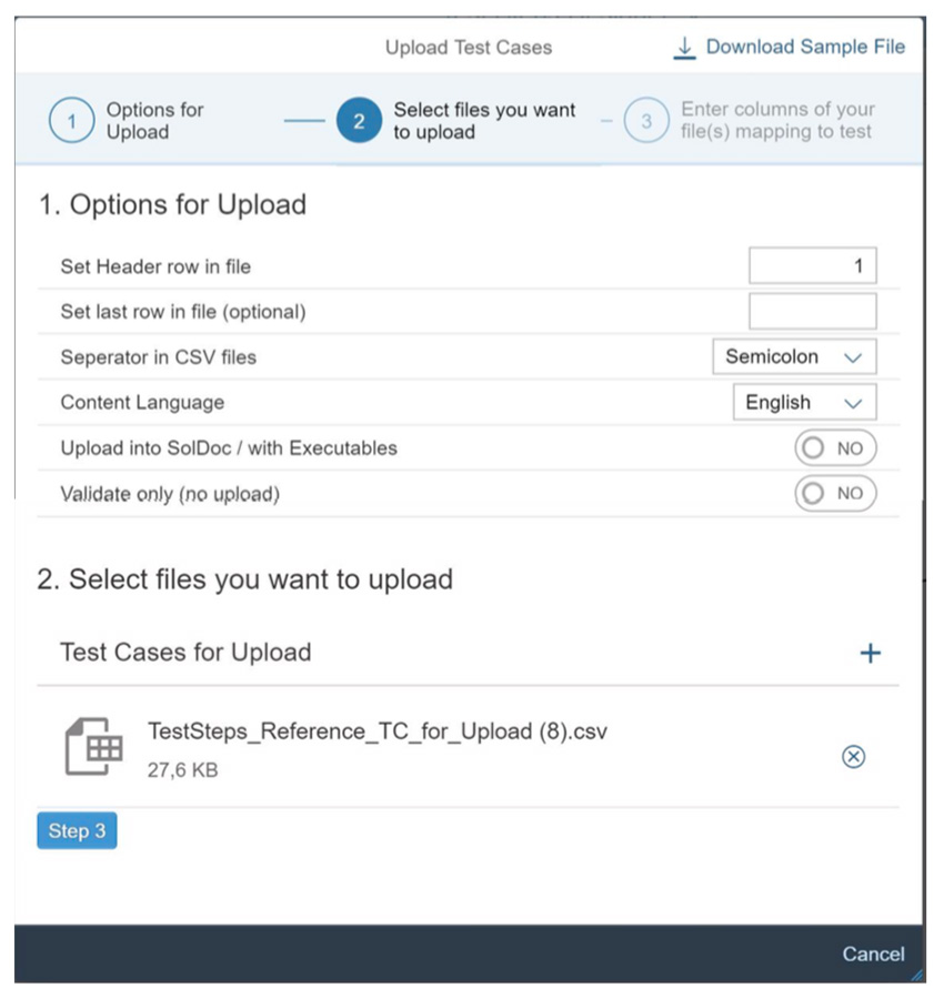 SAP Focused Build SP3 - Test Case Upload